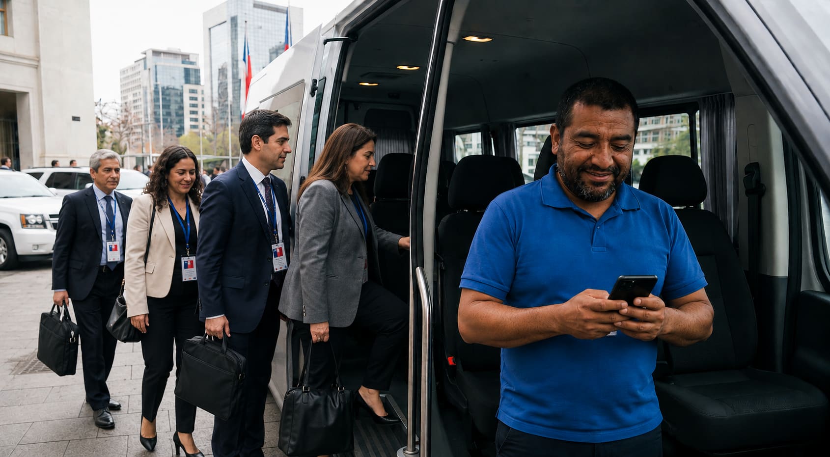 Transportista de pasajeros trasladando funcionarios